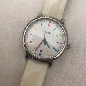 Timex Watch - White leather with colorful dial